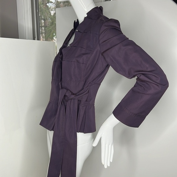 Giorgio Armani Collezioni Sz 8 Purple Eggplant Wrap Tie Cotton Blend Jacket - Picture 1 of 10